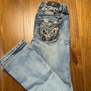 MissMe size 26, denim, mid-rise, easy boot